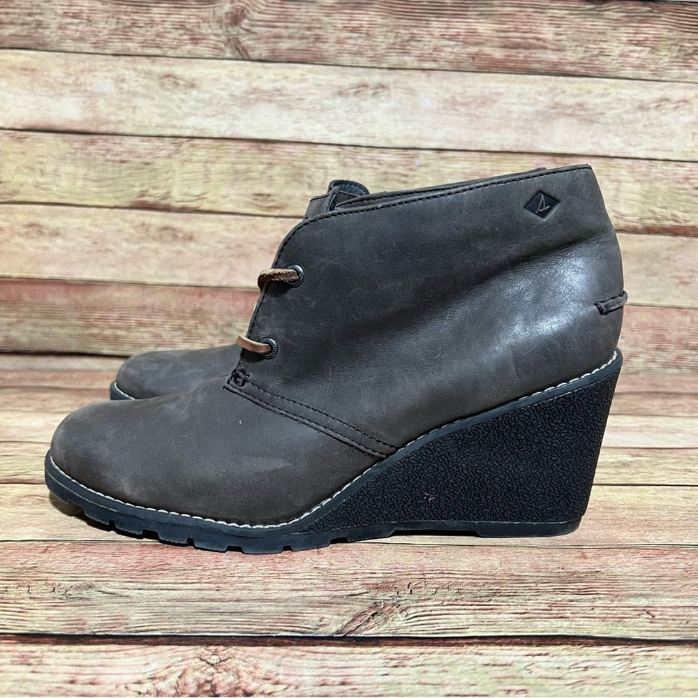 Sperry Grey Leather Celeste Wedge Boots
